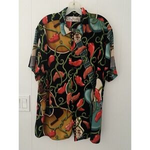 VTG Bayou Wear Shirt New Orleans Jazz Fest Guitars Chili Peppers Mens L USA